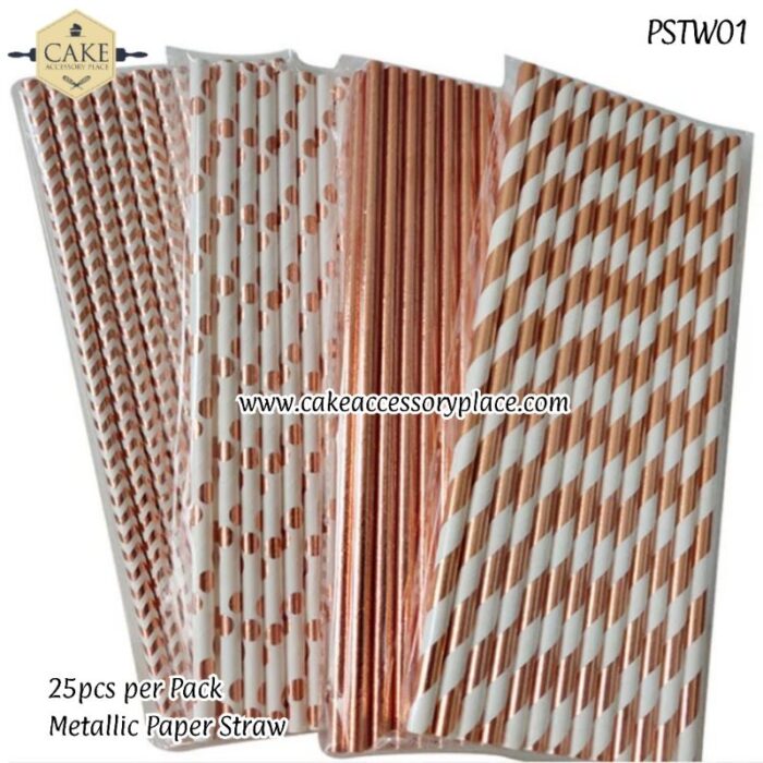 Metallic Gold Paper Drinking Straws CraftsupplyShop CakeAccessoryPlace