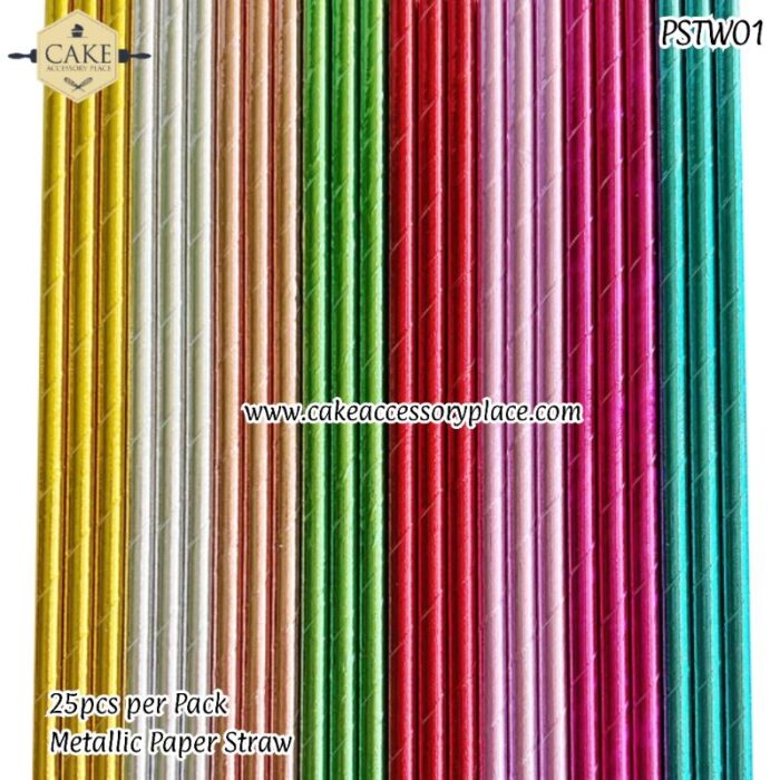 Metallic Gold Paper Drinking Straws CraftsupplyShop CakeAccessoryPlace