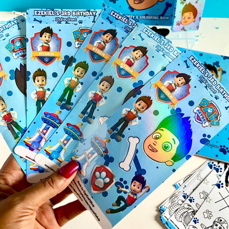 paw patrol vinyl sticker sheets, kids stickers, vinyl stickers, activity book stickers, ryder paw patrol