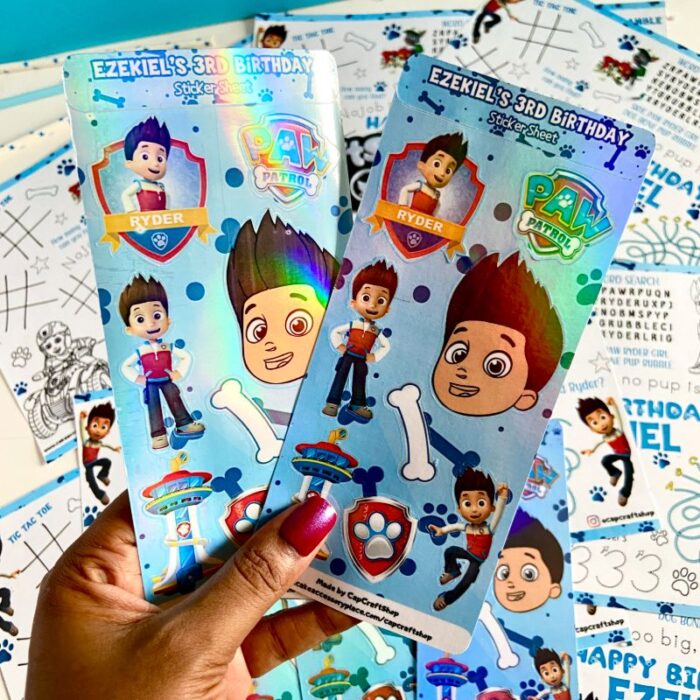 paw patrol vinyl sticker sheets, kids stickers, vinyl stickers, activity book stickers, ryder paw patrol