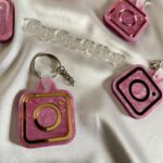 MARBLE PINK Scannable Digital Social Media Keychain, NFC, Business Card, Tap and Follow, QR Code, Smart Business Keyring, Tik Tok, Instagram, Cash App