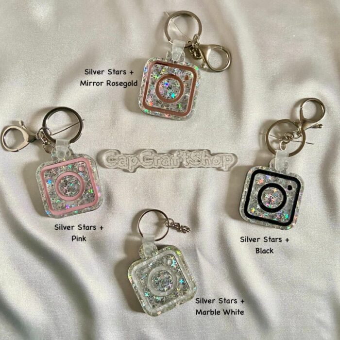SILVER STARS Scannable Digital Social Media Keychain, NFC, Business Card, Tap and Follow, QR Code, Smart Business Keyring, Tik Tok, Instagram, Cash App