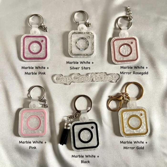 MARBLE WHITE Scannable Digital Social Media Keychain, NFC, Business Card, Tap and Follow, QR Code, Smart Business Keyring, Tik Tok, Instagram, Cash App