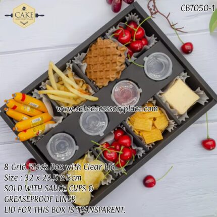 8 Grid Box with Sauce cups & Greaseproof Liner - 1pc