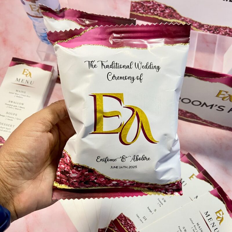 Wedding Small chops, Customized Chip Bags, personalized treat bags