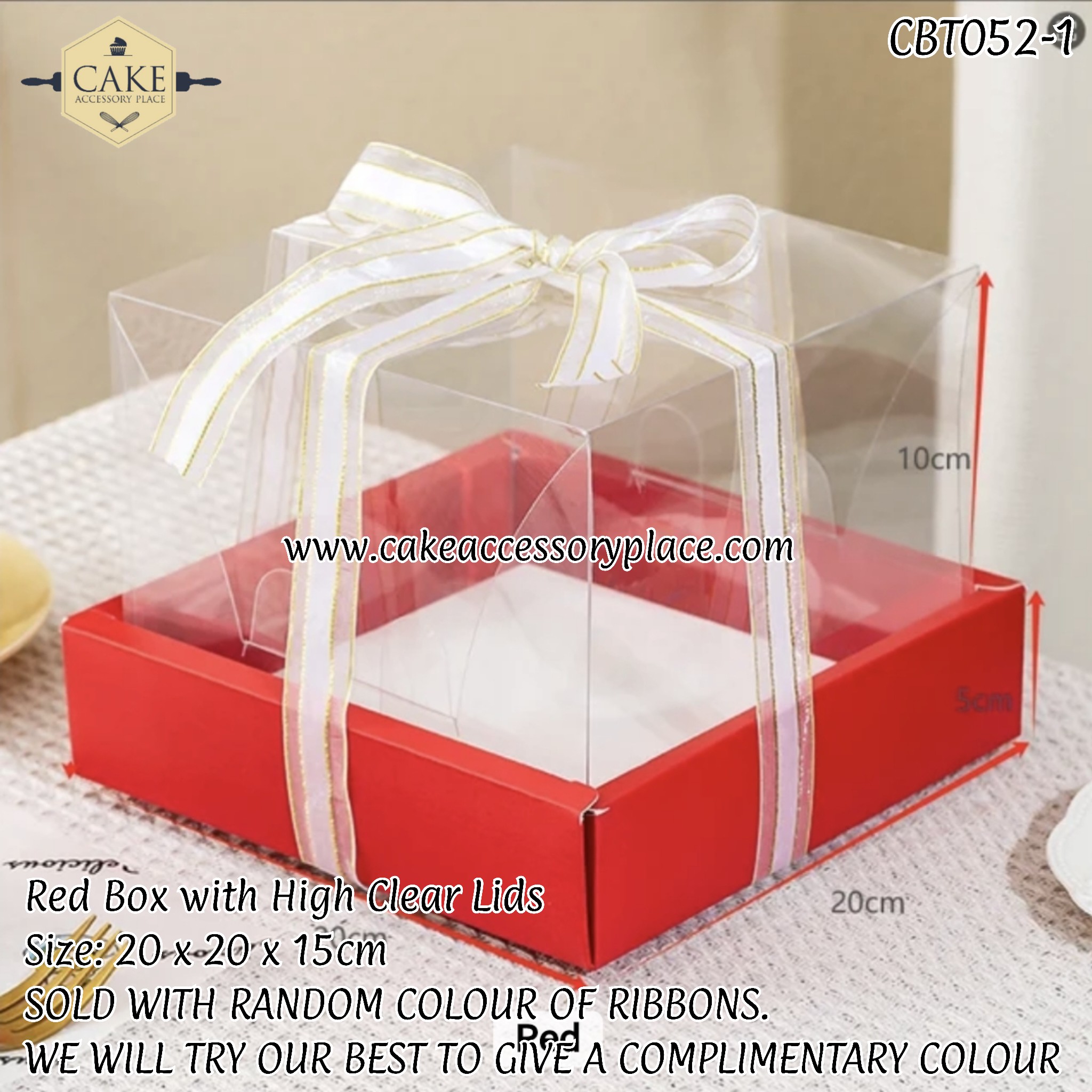box with high lids Medium Red box with High Clear Lids and Ribbon - 1pc - Image 1