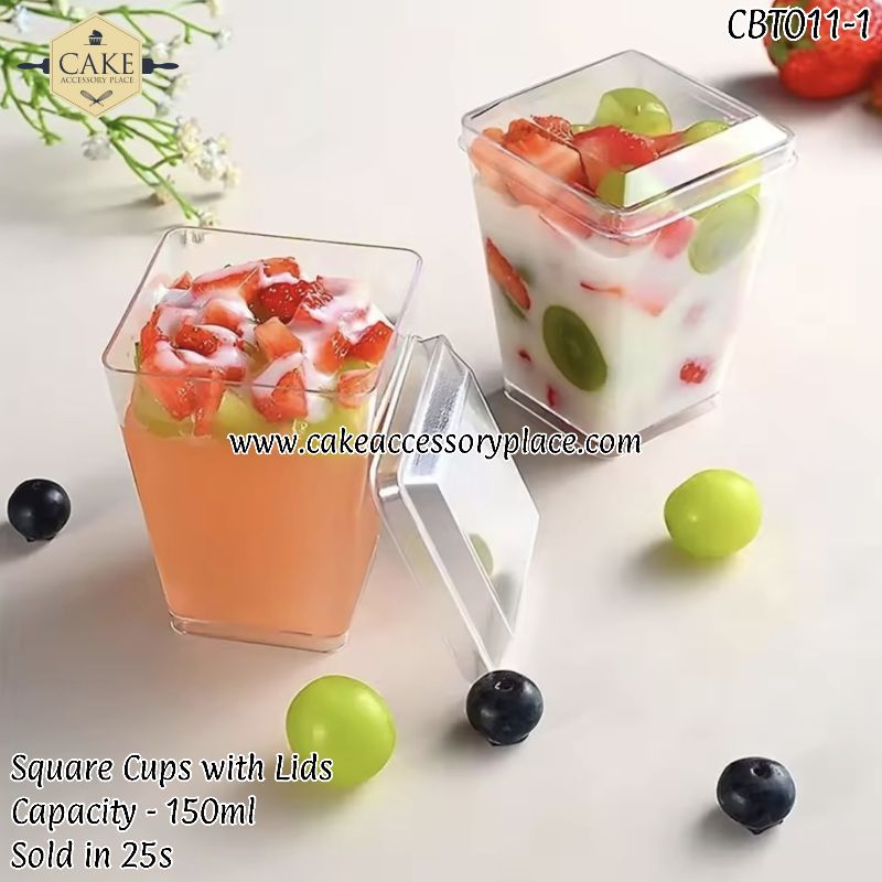 dessert cups (2) 150ml Square Cups with Lids - 25pcs - Image 1