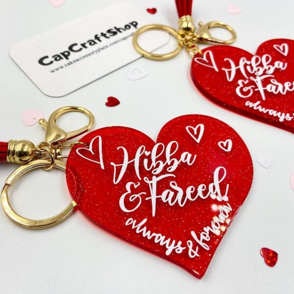 8cm Red glitter heart acrylic keychain