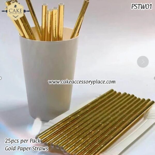 Gold Foil Metallic Gold Paper Drinking Straws - 25pc Pack