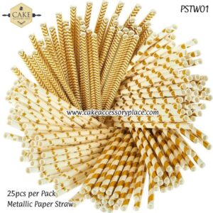 Foil Metallic Gold Paper Drinking Straws - 25pc Pack