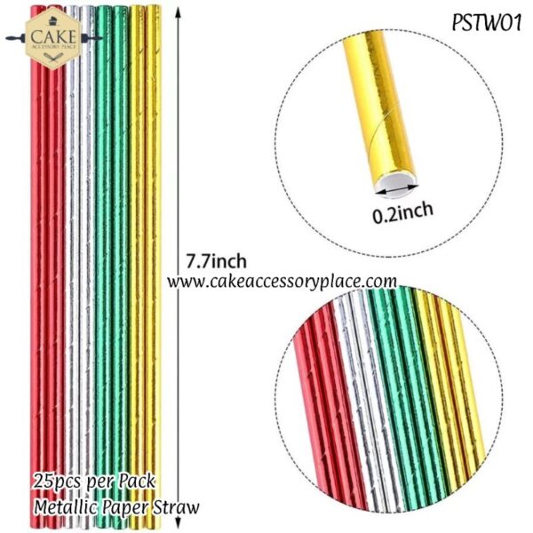foil Metallic Gold Paper Drinking Straws - 25pc Pack