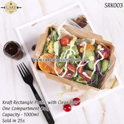 1000ml One Compartment Kraft Plates - 25pcs