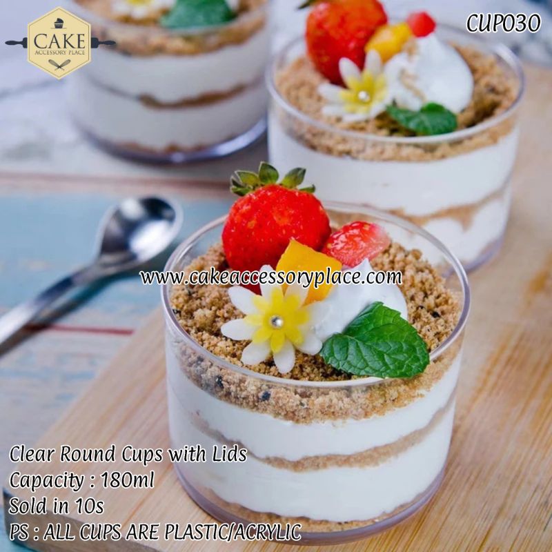 dessert cups (35) 180ml Round Cups with Lids- 10pcs - Image 1