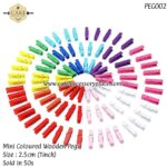 Mini Multicoloured Wooden Pegs - 50pcs
