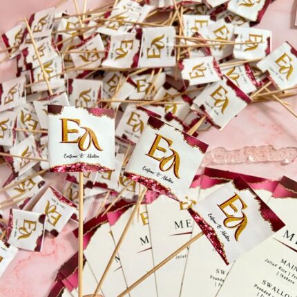 Wedding Small chops, Custom Place Cards, double sided picks, Table place cards