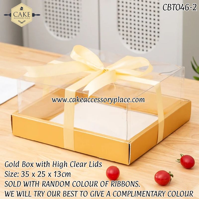 BOX WITH HIGH LIDS (2) Gold box with High Clear Lids and Ribbon - 1pc - Image 1