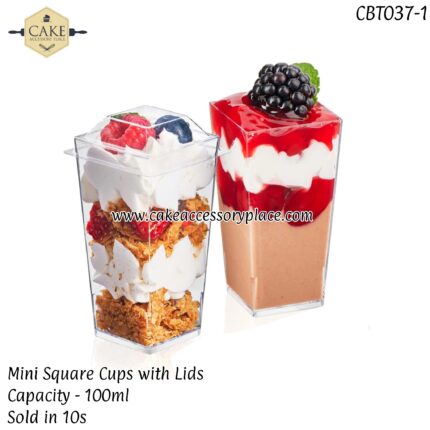 100ml Mini Square Dessert Cups with Lids - 10pcs