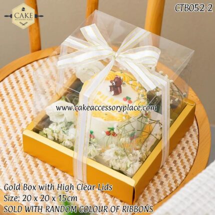 Medium Gold box with High Clear Lids and Ribbon - 1pc